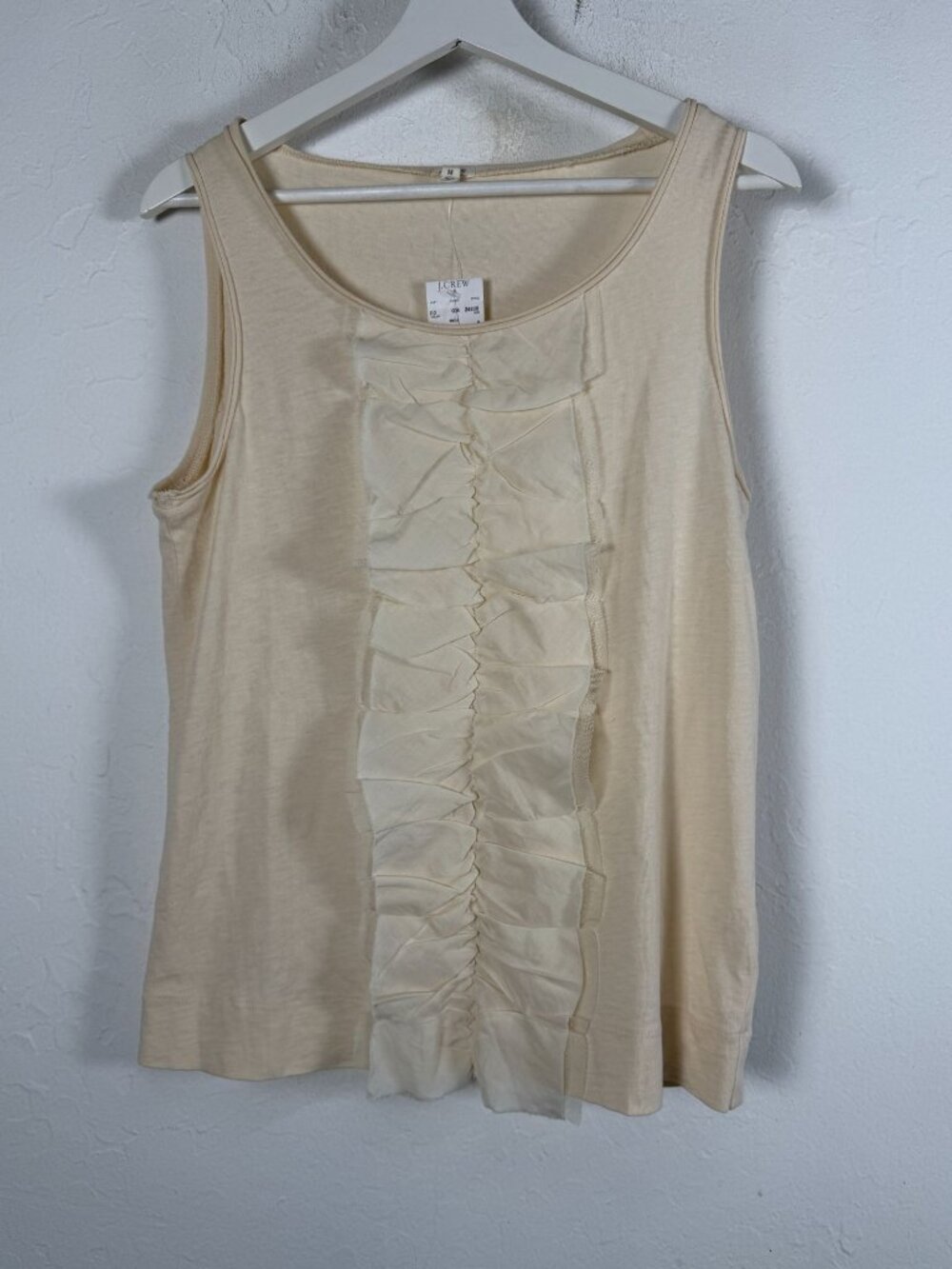 J Crew Cream Ruched Ruffled Pleated Tank Top Sleeveless Blouse Medium 24208 New